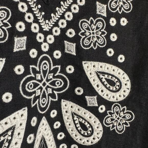 Tommy Bahama Au Natural 3/4 Sleeve Black Linen Tunic M Embroidered Beaded Boho - Picture 4 of 10